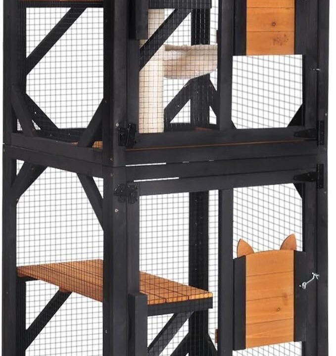 Aivituvin Cat House Window Catio Outdoor Cat Enclosure Mobile Kitty Shelter on Wheels Pet Cage with Resting Box,Hammocks,Waterproof Cover