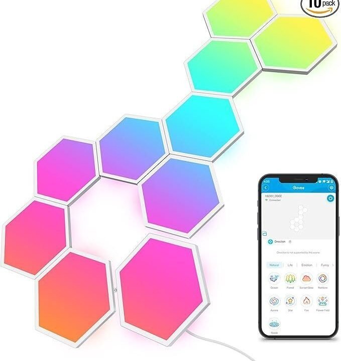 Govee Glide Hexa Light Panels, RGBIC Hexagon LED Wall Lights, Wi-Fi Smart Home Creative Wall Lights with Music Sync, Works with Alexa Google Assistant for Indoor Gaming Decor, 10 Pack