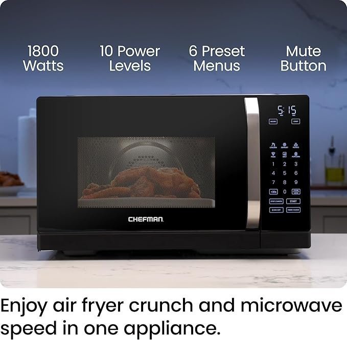 Chefman MicroCrisp Countertop Microwave Oven and Convection Oven, with Integrated Crisper, Guided Touchscreen Interface, 10 Power Levels, Mute Function, and Eco Mode, 1800W and 0.8 Cu. Ft. – Black - Image 5