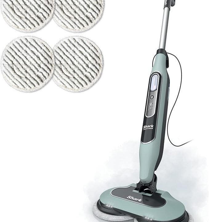 Shark Steam & Scrub Steam Mop, All-in-One Scrubbing and Sanitizing Hard Floor Cleaner, LED Headlights, 4 Dirt Grip Soft Scrub Pads Included, XL Water Tank, Swivel Steering, Hawaiian Grey, S8001