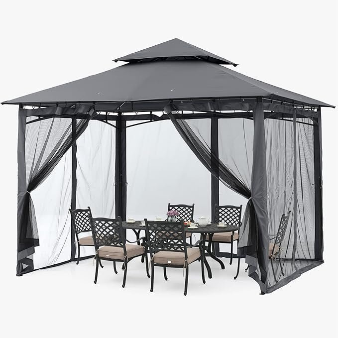 ABCCANOPY Gazebos for Patios 10×10 – Outdoor Steel Frame Gazebo with Mosquito Netting for Lawn Backyard Garden Deck (Dark Gray) - Image 4