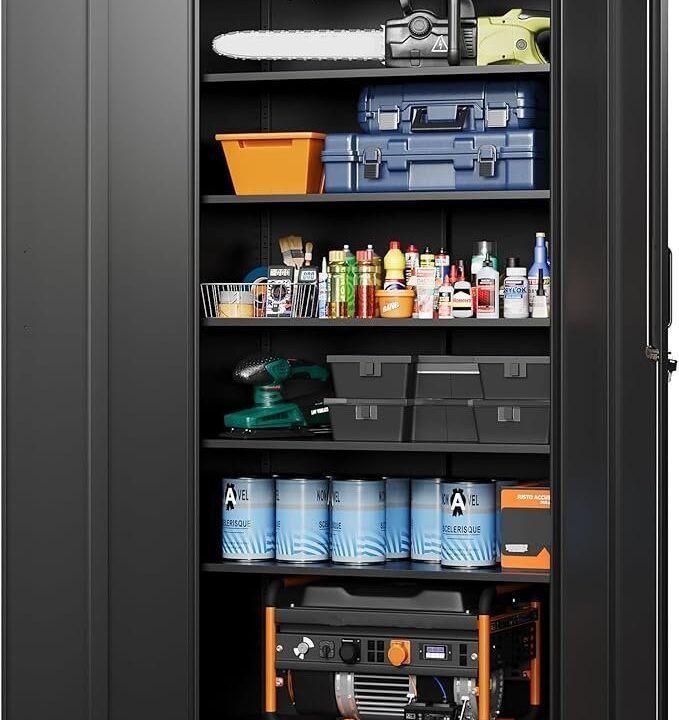 Letaya Metal Garage Storage Cabinets with Lock-72 Tall Tool Organizer Steel Lockers, 5 Adjustable Layers Shelves for Home,Office,Warehouse,Garage,(Black-72“) | with Lock, 72 Tall, Tool Organizer
