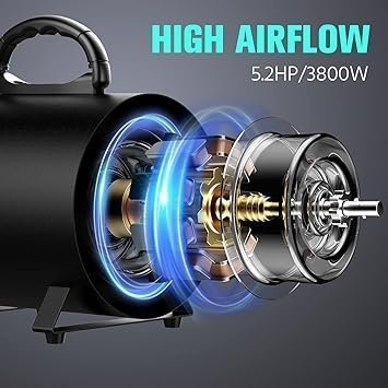 Pet Dryer, 5.2HP/3800W Pet Grooming Dryer with Adjustable Speed and Temperature Control Dog Blow Dryer, Pet Hair Dryer with 3 Nozzle - Image 4