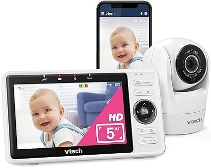 VTech VM901 Smart WiFi Baby Monitor with 1080p FHD Camera and 5″ HD IPS Display, Free App, Remote Pan Tilt Zoom, Night Vision, Motion Detection Alerts