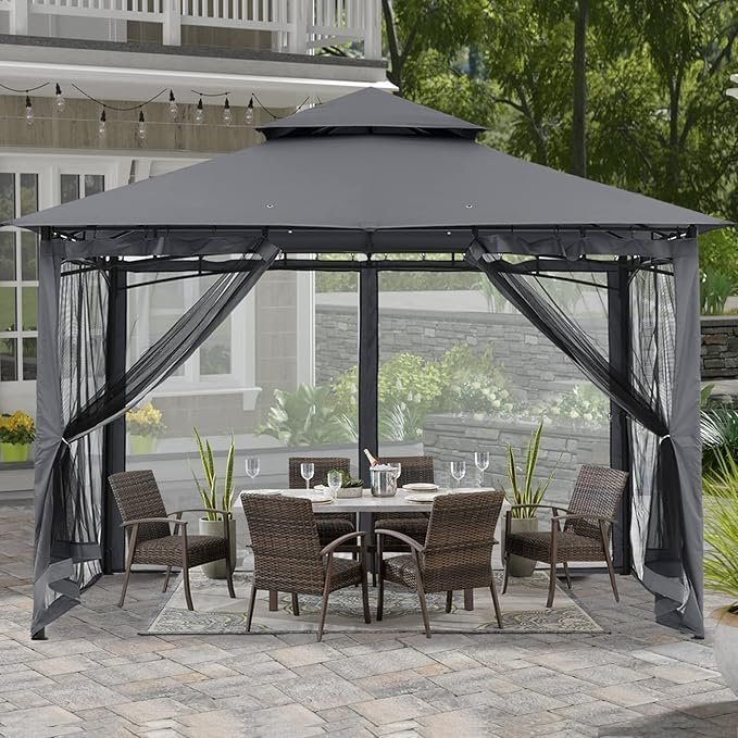 ABCCANOPY Gazebos for Patios 10×10 – Outdoor Steel Frame Gazebo with Mosquito Netting for Lawn Backyard Garden Deck (Dark Gray) - Image 3