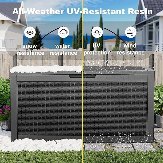 PatioZen 100 Gallon Resin Deck Box, Lockable Patio Outdoor Storage Box for Furniture, Garden Tools and Tools Storage, Waterproof Outside Storage Boxes – Black - Image 2