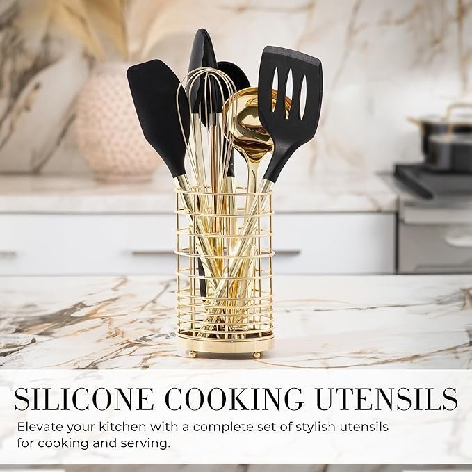 Black and Gold Kitchen Utensils Set – 23-Piece Luxury Kitchen Accessories Includes Gold Measuring Cups, Spoons, Silicone Cooking Utensils and Tools for Baking, Cooking, and Stylish Kitchen Decor - Image 5